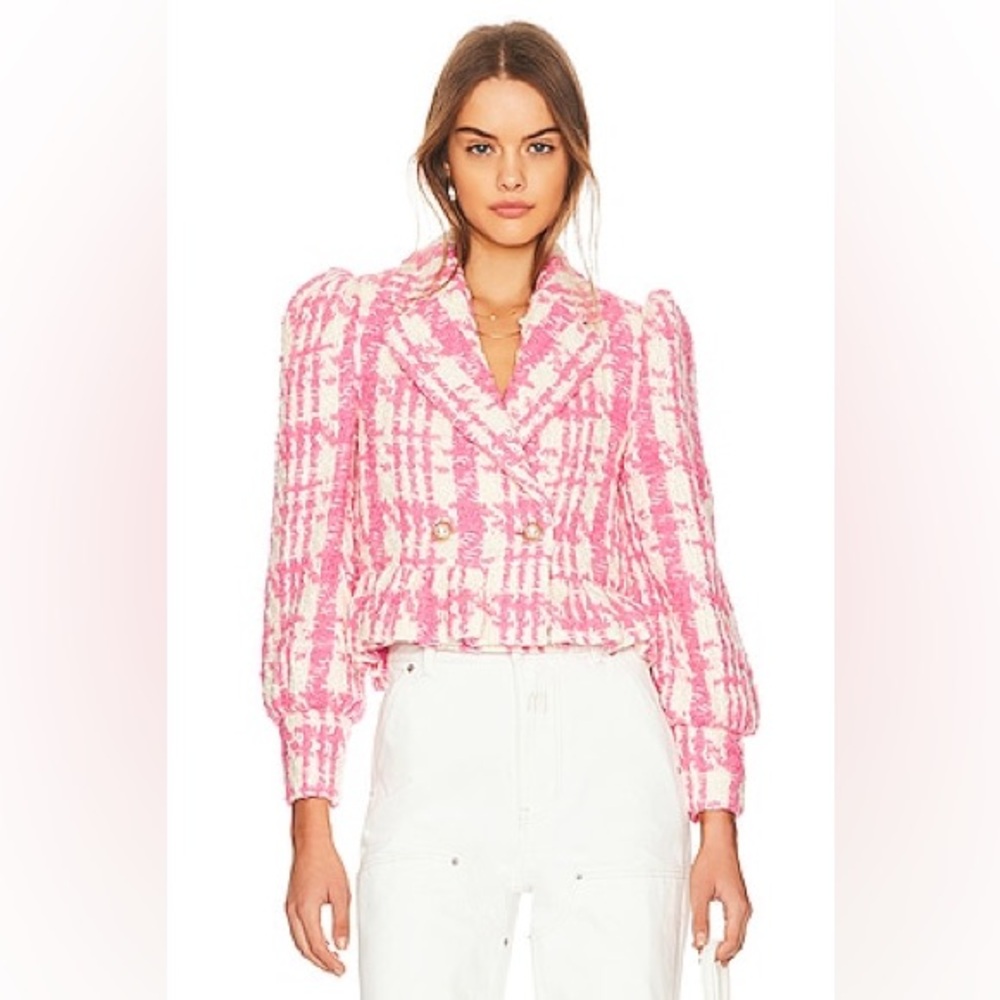 LoveShackFancy Braelynn Crop Wool Tweed Jacket in Majestic Pink, Size Medium NWT - Picture 4 of 15